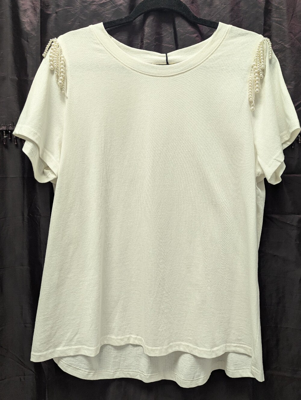 Women’s Cream Pearl-Trim Short Sleeve Top